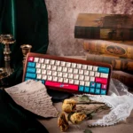 Princess Knight keycaps set gallery: Whimsical fairytale PBT set for mechanical keyboards, showing enchanting characters, romantic motifs from various angles.