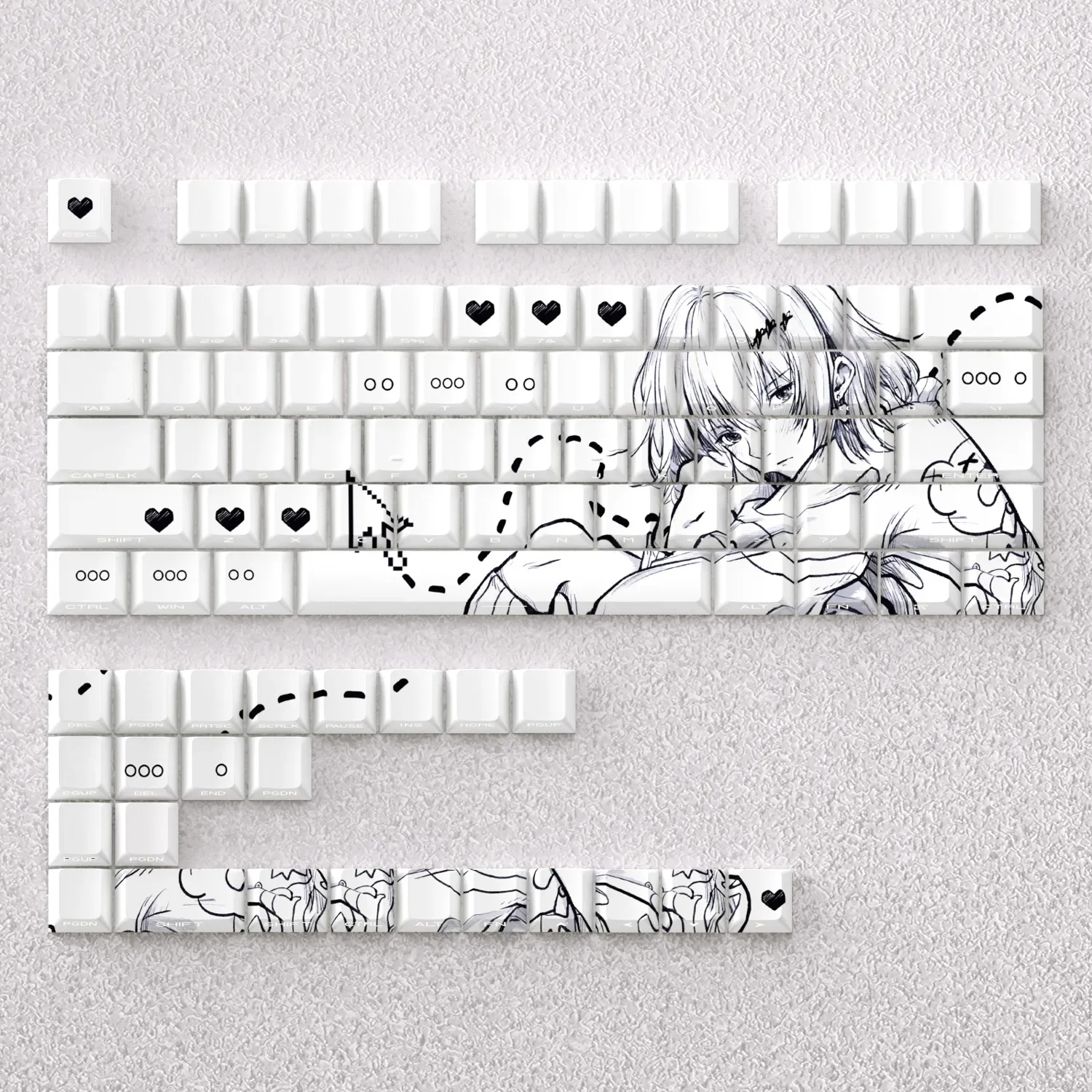 Rasaki original PBT translucent keycaps set with side-engraved legends, perfect for enhancing mechanical keyboards and their backlighting.