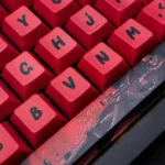 Premium Red Hood Keycaps set, showcasing iconic DC vigilante spirit with bold red and black design from various angles of the complete collection.