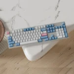 Rem PBT Dye-Sub Keycaps set for Re:Zero Maid Set, displaying charming anime details in vibrant blue and white from multiple angles. Exclusive design.