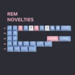 Playful Re:Zero Rem PBT Dye-Sub novelties keycaps set showcasing unique maid icons and charming anime designs in blue and white.