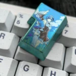A gallery view of the premium Rem titanium alloy Enter keycap, showcasing vibrant Re:Zero anime artistry and its polished, durable finish from titanium alloy.