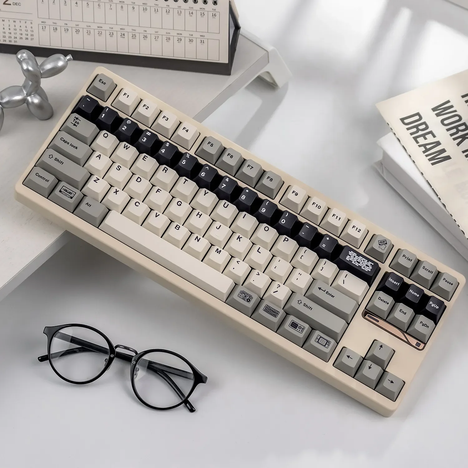 Retro Flooding Series Cherry Keycap Set. Gallery shows vintage aesthetic, crisp legends, premium build for custom mechanical keyboards.