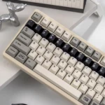 Explore Retro Flooding Series Cherry Keycap Set from multiple angles, showcasing their classic vintage style and crisp legends for enthusiasts.