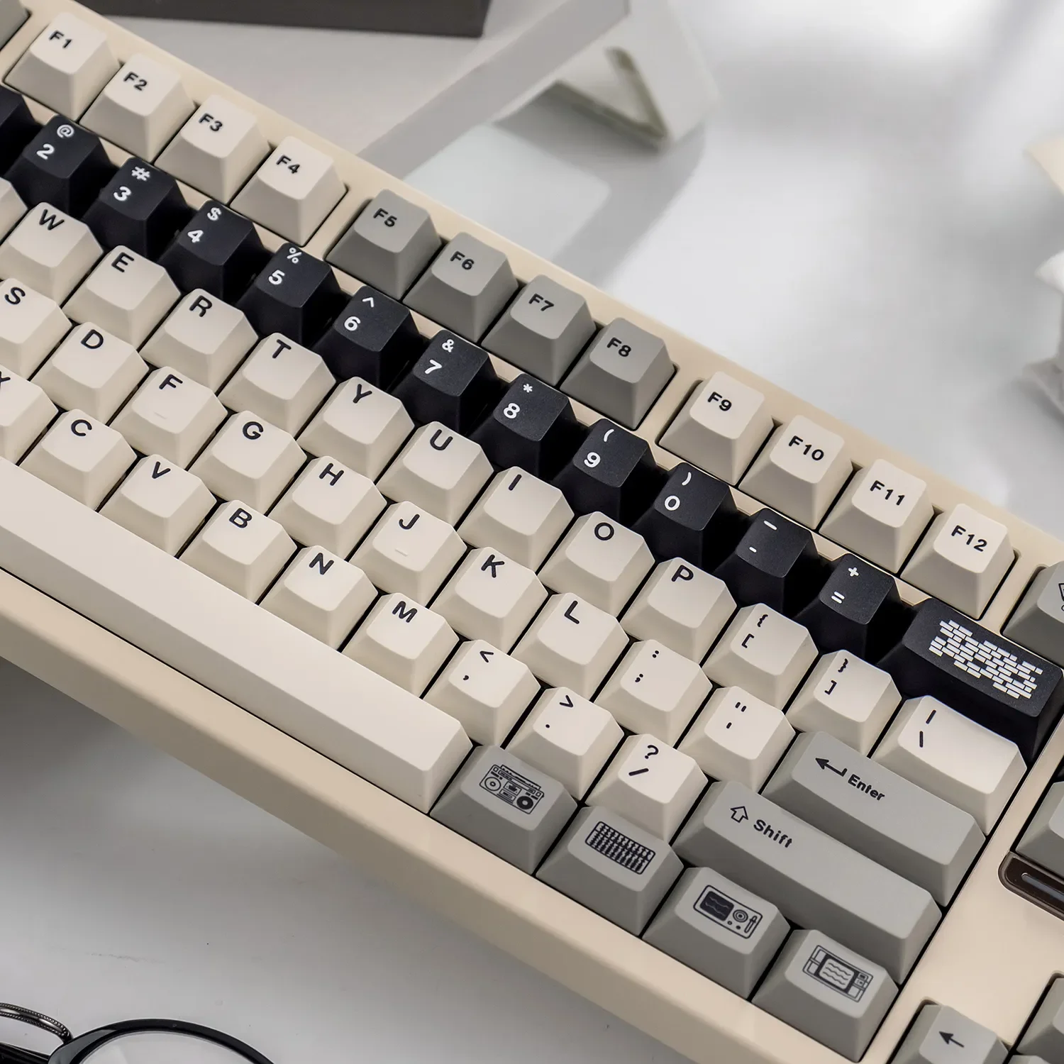 Retro Flooding Series Cherry Keycap Set from multiple angles, showcasing their vintage aesthetic, crisp legends, and magnetic switch.