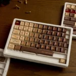 Revolver Keycap Set gallery. PBT keycaps set showcase vintage firearm motifs, industrial details, with adventurous, artistic aesthetics.