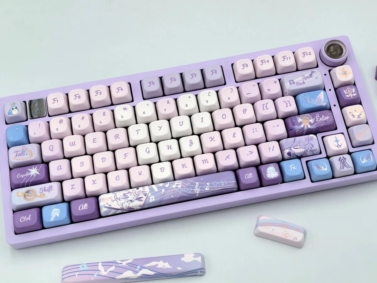 Distinctive Robin FOA Keycap Set featuring serene pastel blue and an artistic bird-inspired aesthetic for a calm keyboard.