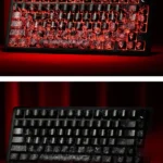 Elegant Black Rose Keycaps Set. Gallery showing IMD rose motif, side-backlit legends, and magnetic switch compatibility. Artistic and premium.