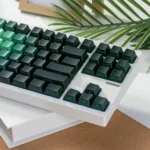 Multiple views of the enchanting luminous rose keycaps set, featuring PBT gradient, delicate floral designs, and vibrant side-lit effects.