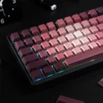 Multiple views of Enchanting Luminous Rose Keycaps Set, showcasing the PBT gradient side-lit floral design with delicate pink-green hues.