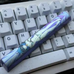Vibrant Roxy Migurdia anime art on a polished titanium alloy spacebar keycap, showcasing premium craftsmanship for custom keyboards.