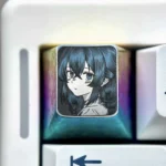 Artistic Roxy Titanium Keycap, precision-carved with intricate anime art on polished titanium, featuring subtle silver highlights. A collectible ESC Key.