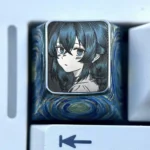 Precision-carved Roxy Titanium Keycap, an artistic anime ESC mechanical keycap, displays intricate character art on polished titanium.