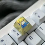 Artisan Vibrant Saber titanium alloy keycap collection, featuring diverse angles highlighting its premium anime aesthetics and vivid anodized finish.