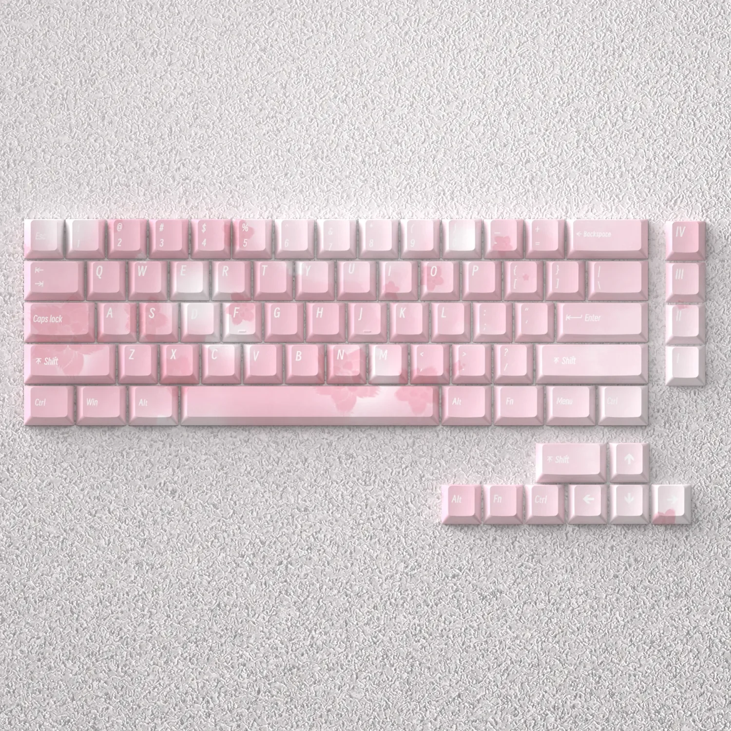 Elegant Sakura Keycaps set displays delicate pink cherry blossoms with exquisite five-sided dye-sublimation on durable PBT material.
