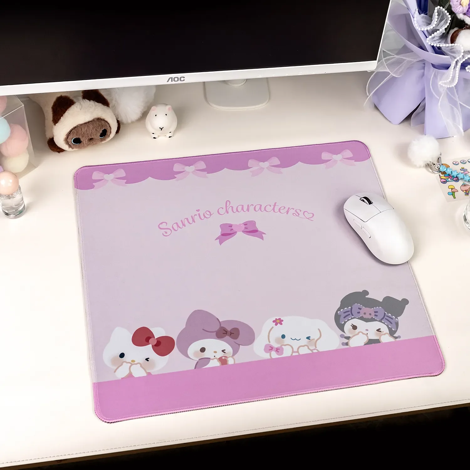Explore the Sanrio mouse pad from various angles, showcasing its vibrant characters and smooth surface, perfect for joyful gaming.