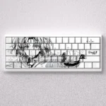 Elegant Shiki Ryogi Keycap Set, side-engraved with monochrome line art, showcasing the translucent Cherry profile set, highlighting artistic quality.
