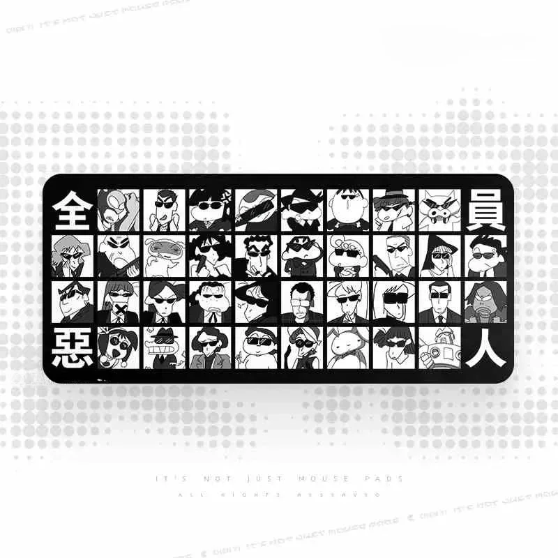 Exclusive Crayon Shin-chan Villains Crew large gaming desk mat, a playful Shin-chan desk mat with edgy characters on black.