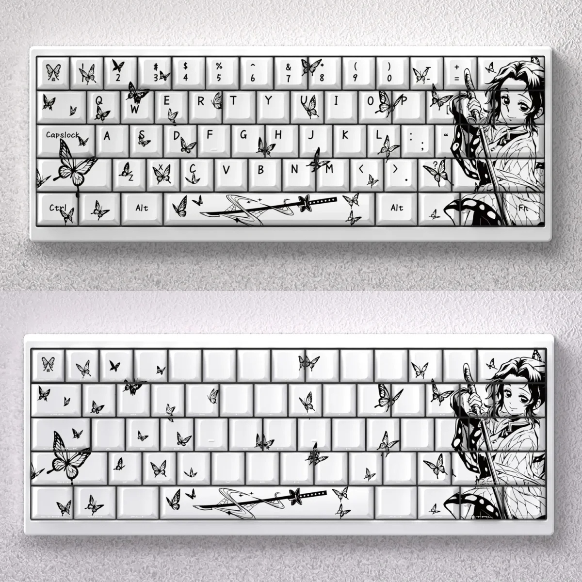 Exclusive Demon Slayer Shinobu Kocho keycap set, a stunning custom anime mechanical keycap featuring a vibrant butterfly motif and elegant artistry.