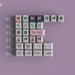 Shinobu Kocho novelty keycap set featuring vibrant purple-teal butterfly motifs and exquisite anime art, highlighting detailed silk-screen craftsmanship.