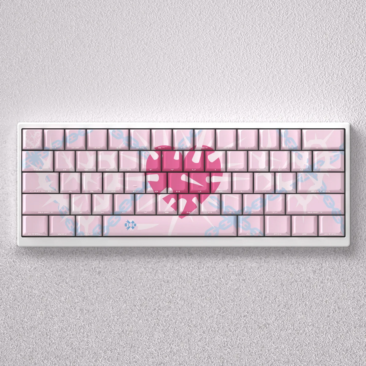 Light-transmitting pink Oath keycap set feature side-engraved characters, enhancing keyboard aesthetics for an immersive and vibrant typing experience.