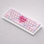 Pink Vow keycap set with side-engraved translucent characters, perfect for illuminated mechanical keyboards and personalizing your setup.