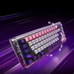 Premium 'Silver Wing' Magnetic Switch Gaming Keyboard. Multiple angles reveal sleek electroplated gradient, transparent PC, and 0.01ms RT.