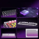 Futuristic 'Silver Wing' magnetic switch gaming keyboard with electroplated gradient finish and transparent PC elements, highlighting 0.01ms RT and 8K.