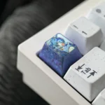 Premium Titanium Silver Wolf keycap, detailed cyber-hacker design gleaming with metallic finish. Perfect for Honkai Star Rail gaming setups.