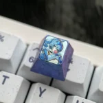 Premium Titanium Silver Wolf keycap shown from multiple angles, emphasizing its cyber-hacker design and metallic finish for Honkai Star Rail gaming.