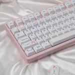 Spring Theme PBT dye-sub keycaps set gallery, showing serene artistry, vibrant florals. Magnetic switch compatible, elevating your keyboards aesthetic.