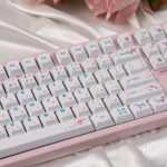 Spring Theme PBT keycaps set gallery, dye-sublimated with serene florals and gentle nature. Multiple views of magnetic switch compatible set.