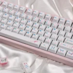 A gallery of Serene Artistry Spring Theme Keycaps Set. PBT dye-sublimated with intricate floral and gentle nature patterns.