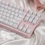 Artistic Spring Theme Keycaps set, PBT dye-sublimated, featuring close-ups of vibrant florals and gentle nature elements.