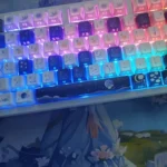 Starry PBT spherical keycap set for mechanical keyboards. Durable, deep blue cosmic design with twinkling stars. Premium artistic style.