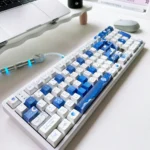 Starry Luminous PBT Keycaps from multiple angles, revealing glowing constellations. Durable PBT with a soft, rounded cosmic deep space design.