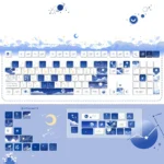 Starry PBT spherical keycap set for mechanical keyboards, showcasing a deep blue cosmic design with twinkling stars and a celestial map.