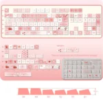 Artistic image of the extended 169-key Strawberry Keycap Set, combining durable PBT and frosted PC with delightful translucent strawberry accents.