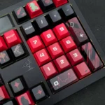 Exclusive Sylus keycap set from Love and Deepspace, featuring romantic Sylus character art and cosmic designs across various keycap angles.