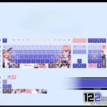 Vibrant FGO Tamamo-no-Mae PBT shine-through keycaps set displayed, featuring exclusive anime art and luminous legends for a mystical keyboard setup.