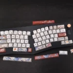 Multiple views of the exclusive Tartaglia Genshin Impact keycaps set, highlighting its bold hydro-elemental design and premium finish.