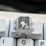 Precision-engraved Iuno Titanium Anime Keycap, displaying intricate character art and vibrant detail on the polished ESC key.