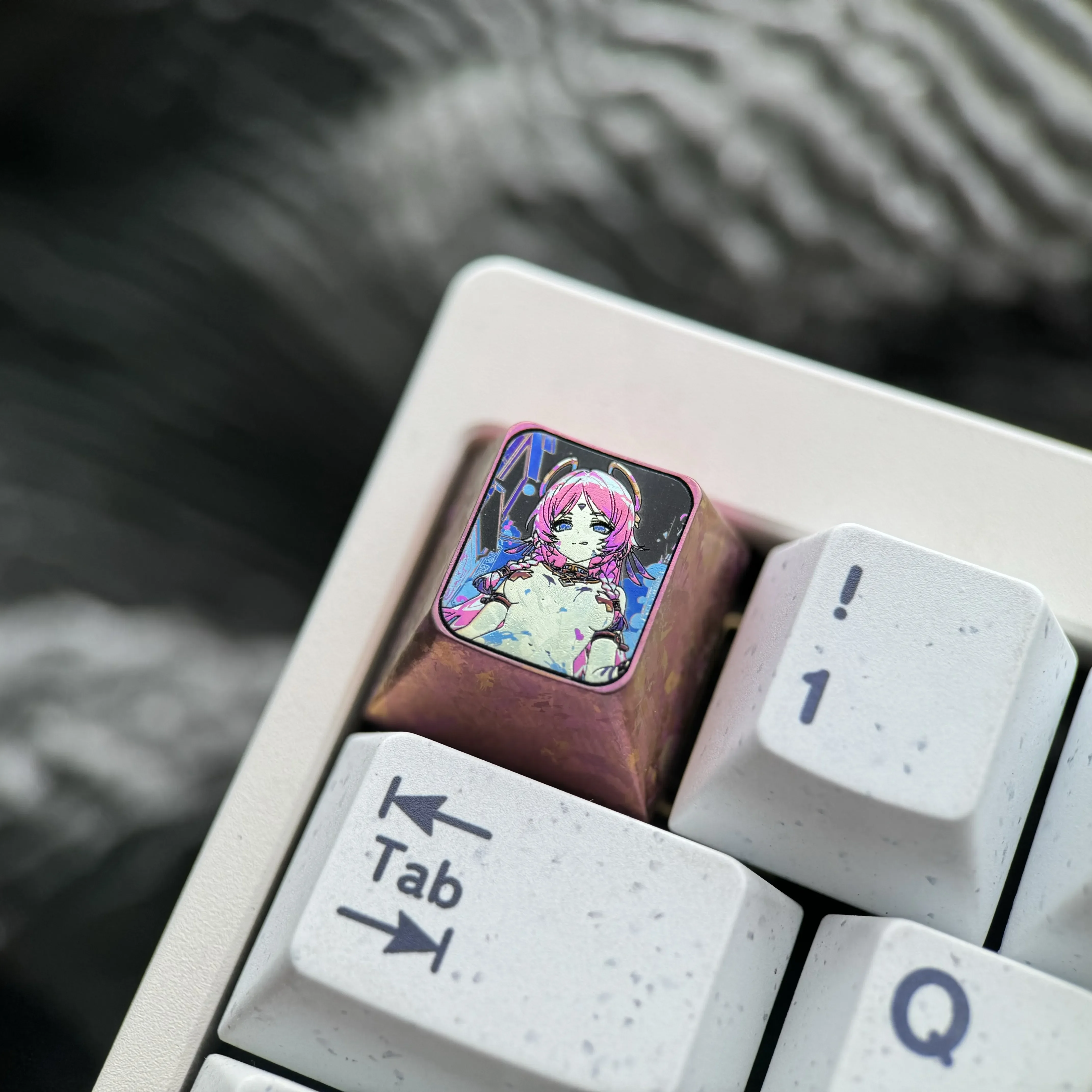 Vibrant Citlali Titanium Anime ESC Keycap gallery, showcasing its premium artisan craftsmanship, intricate details, and metallic luster.