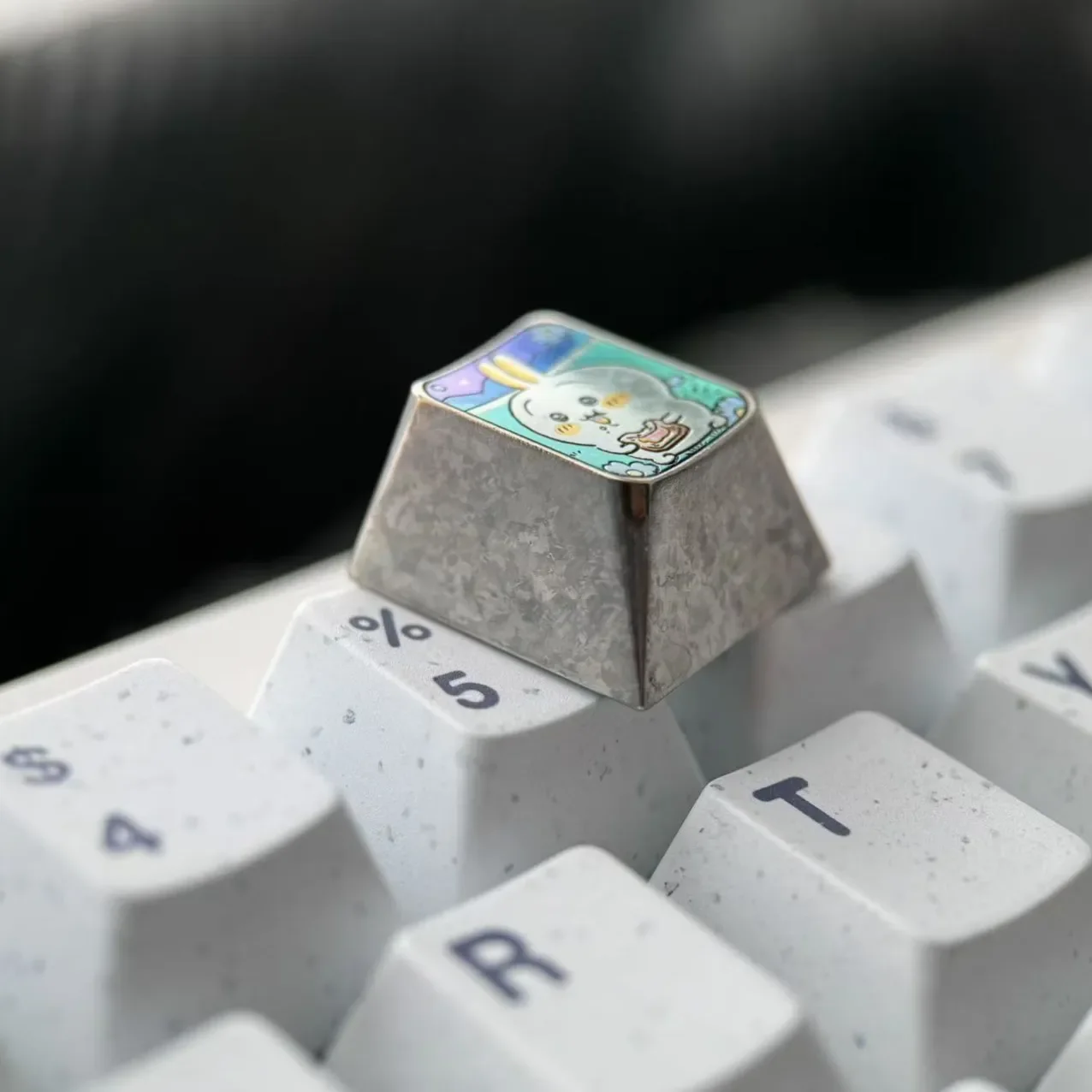 Premium Titanium Anime Usagi ESC Keycap gallery. Whimsical, vibrant design and brilliant metallic finish, showcasing artistic craftsmanship details.