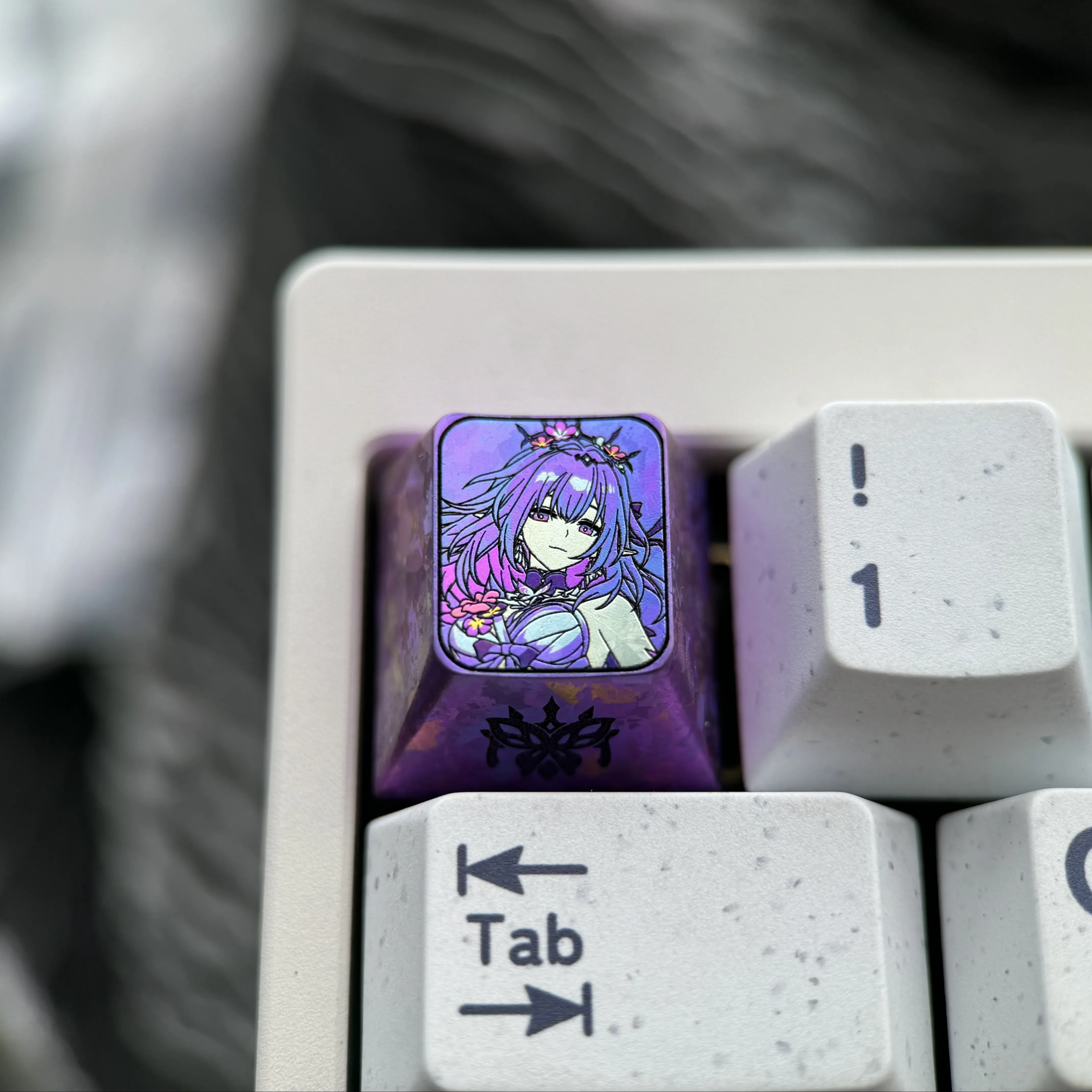 Exquisite titanium keycap showcasing an intricate anime butterfly design, a stunning artisan metal ESC keycap for premium keyboards.