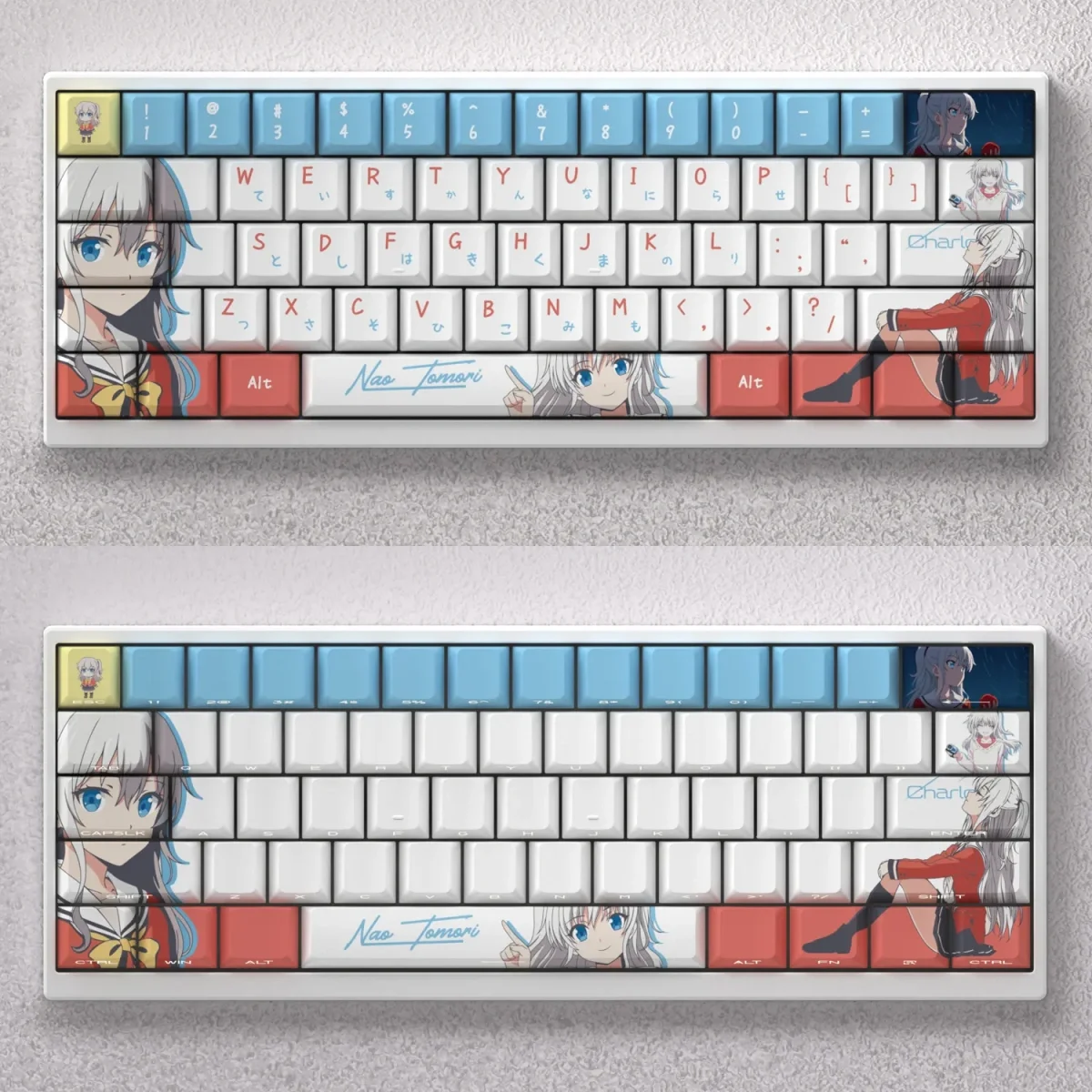 Exclusive Tomori Nao PBT keycaps set feature vibrant anime art, clear legends, and a classic Cherry profile to express your passion.