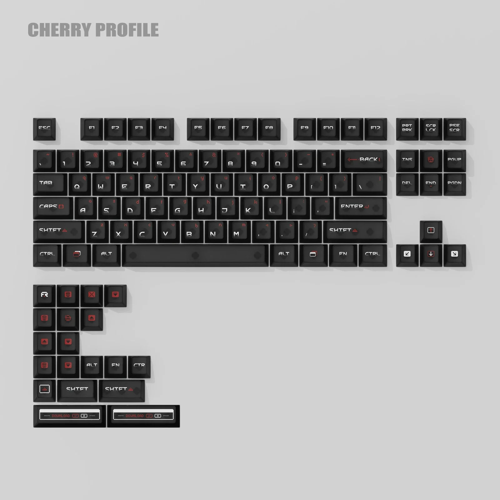 Captivating display of misty white translucent keycaps set, creating an ethereal shadow play effect for custom backlit keyboards.