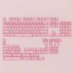 Artistic display of Ethereal Shadow Play translucent keycaps set, revealing their misty white glow and mystical shadow effects on a custom backlit deisgn.