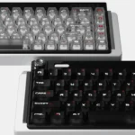 Dynamic angle of Ethereal Shadow Play misty white translucent keycap set, revealing their ethereal glow and captivating shadow play for custom keyboards.