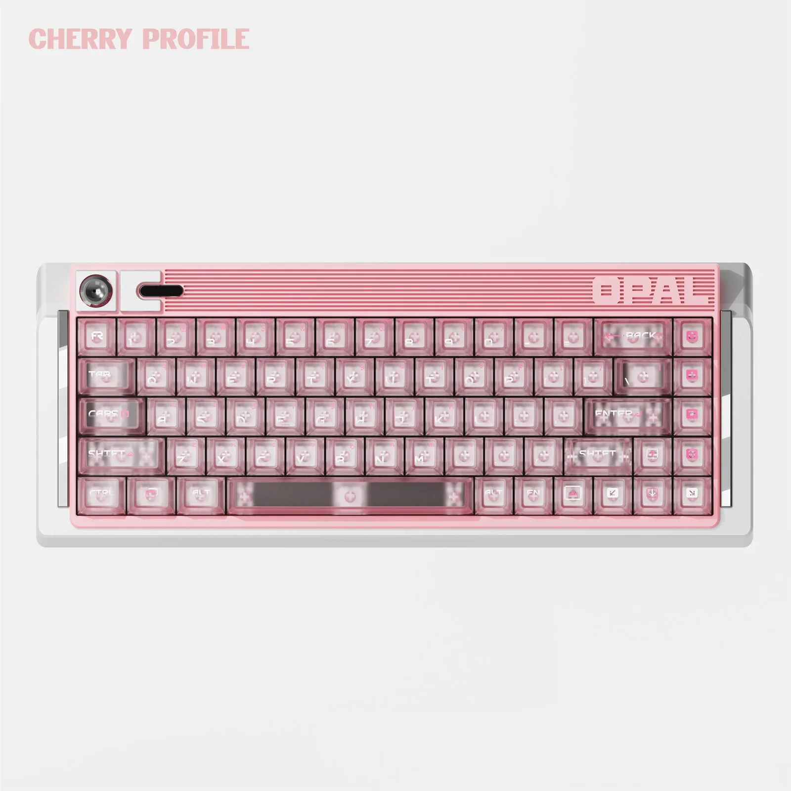 Detailed view of the ethereal shadow play translucent keycaps set, showcasing their misty white glow and unique aesthetic for custom backlit keyboards.